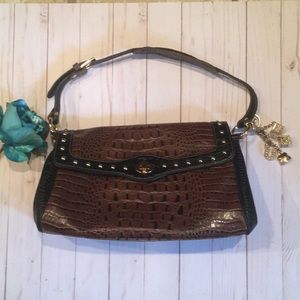 Kathy Van Zeeland brown croc skin shoulder bag
